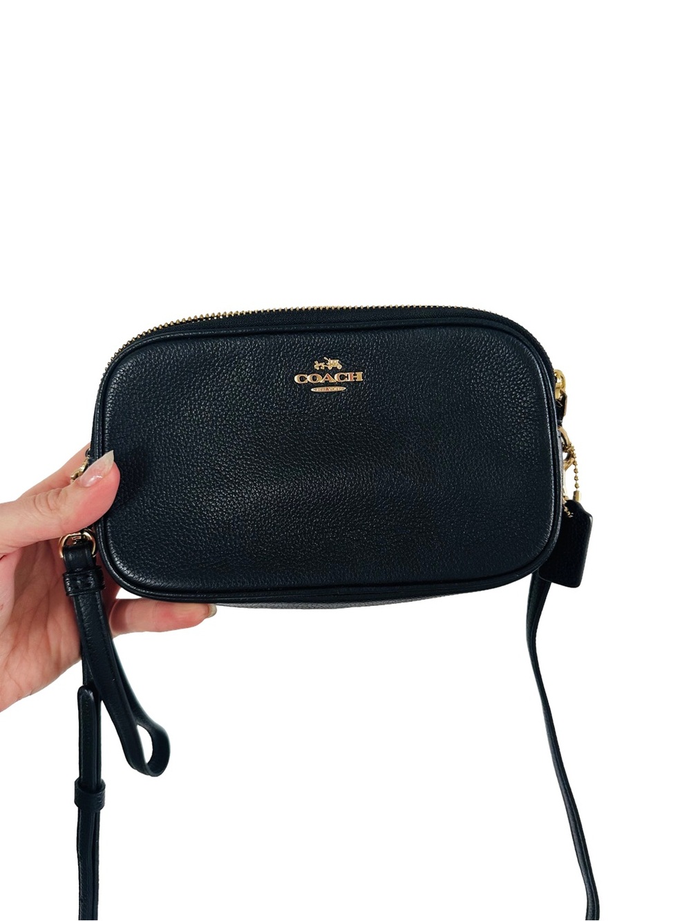 Coach Black Pebbled Leather Crossbody with Gold Logo